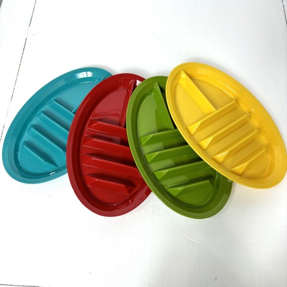 Taco Fiesta Color Oval Strong Plastic Party Picnic  Plates Set of 4 - Picture 4 of 9